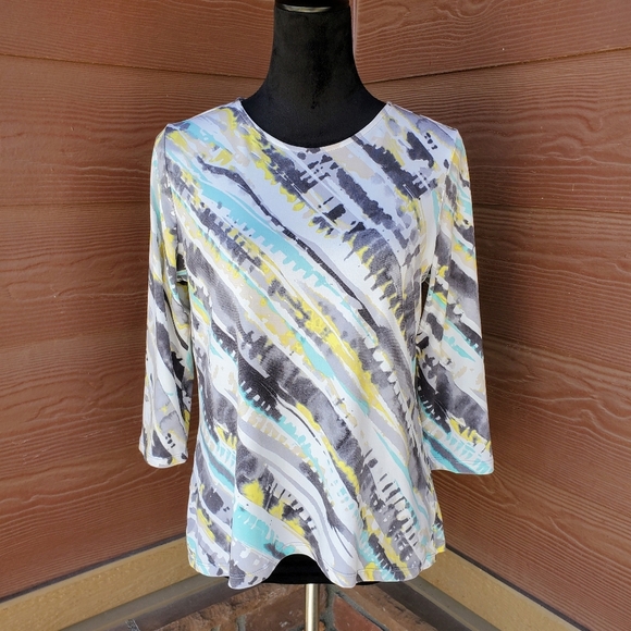 Alia Women's Colorful Stretchy 3/4 Sleeve Blouse Top Size Petite Small PS NWOT - Picture 1 of 14
